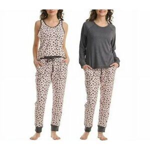 NWT Live Love Lounge Women's 3 Piece Pajama Set Pink/Gray Leopard Print Medium